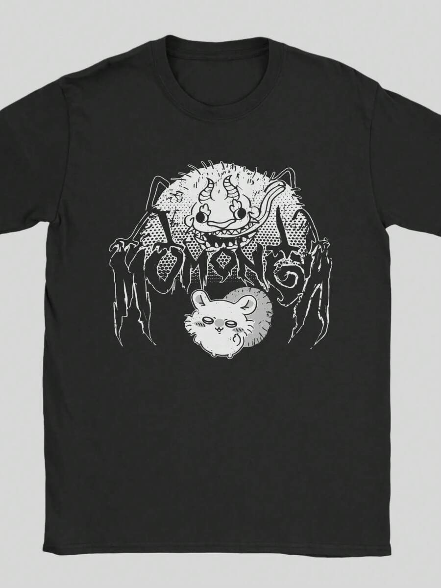 Metal Momonga Dekatsuyo Chiikawas T-Shirts Men  Hipster 100% Cotton Tee Shirt O Neck Short Sleeve T S - 黑色 - 查看 1