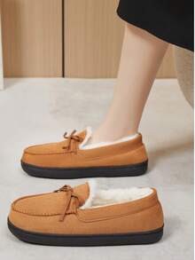 Fur-Lined, Bow-Decorated, Fine-Haired Home And Outdoor Shoes For Women, Snow Boots With Added Insulation And Thickness,-Comfortable Boots, Warm And Insulated Short Boots For Keeping Warm And Protecting Against Cold Weather. - Camel - View 5