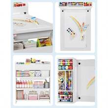 Mesa de arte infantil de 49 pulgadas, mesa grande de manualidades con 2 sillas, escritorio multifuncional con estantes para habitación infantil, jardín de infancia, sala de juegos y escuela. - Blanco - Ver 6