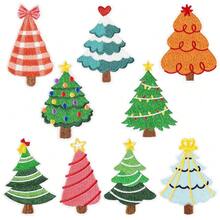 9 Pcs Christmas Tree Iron On Patches Colorful Buffalo Plaid Striped Star-Topped Xmas Pine Tree Sew On Repair Embroidered Applique Cute Festive Winter Holiday DIY Crafts Gifts For Clothing Backpack Hat,ChristmasTree - 聖誕樹 - 查看 1
