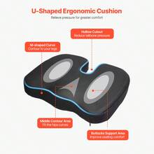 Seat Cushion, Cooling Gel + Memory Foam Seat Cushion, Pressure-Relief Wheelchair Seat Pad With U-Shaped Cutout & Removable Cover, Lightweight And Portable For Travel, Car, Office, Airplane - Sponge + Gel - 查看 2
