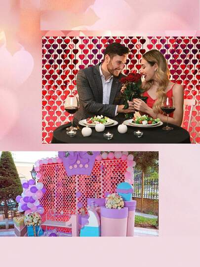 2pcs Heart Foil Fringe Curtain - Ideal For Birthday, Wedding, Valentine's Day Decor And Singles Party - Excellent Photo Backdrop