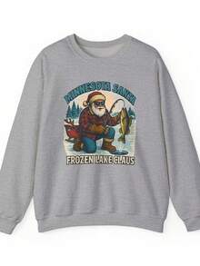 Santa Frozen Lake Claus Sweatshirt, Vintage Christmas Crewne-1 (2) - 深灰色 - 查看 1