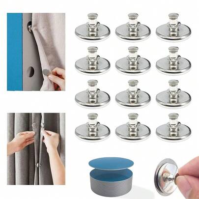 Premium Curtain Magnets Closure - 12 Magnetic Curtain Clips With Patch, Strong Hold, Easy To Use, Light-BlocFKing, Versatile For Home, Office, Travel –Perfect For Curtains, Shower Liners, Tablecloths,12pcs(0.6inchWx0.8inchL)