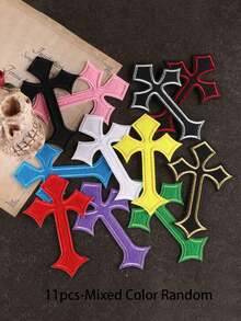 Set de 11 piezas de parches cruzados de moda para festivales de música, parches termoadhesivos para ropa, parches cruzados vintage multicolor para coser, apliques decorativos DIY de cruces para jeans, sombreros, camisas, chaquetas, mochilas (color aleatorio mixto) - Multicolor - Ver 10