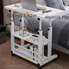 Adjustable Height Mobile Computer Desk with Wheels and Storage for Bedroom Living Room - Blanco - Ver 3