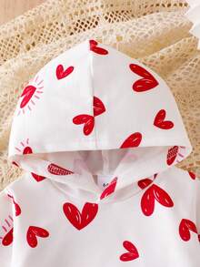 2pcs Baby Girls Cute Minimalist Heart Hoodie Top And Leggings Set, Spring/Autumn