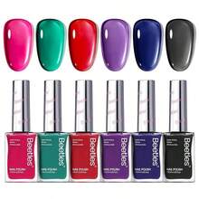 Beetles Christmas Nail Polish Set, 6 Colors Quick Dry Jelly Nail Polish Kit, Winter &Amp; Fall Sheer Jelly Syrup Nails Enchanted Night Gifts For Women Salon DIY Manicure Kit - 軍綠色 - 查看 8