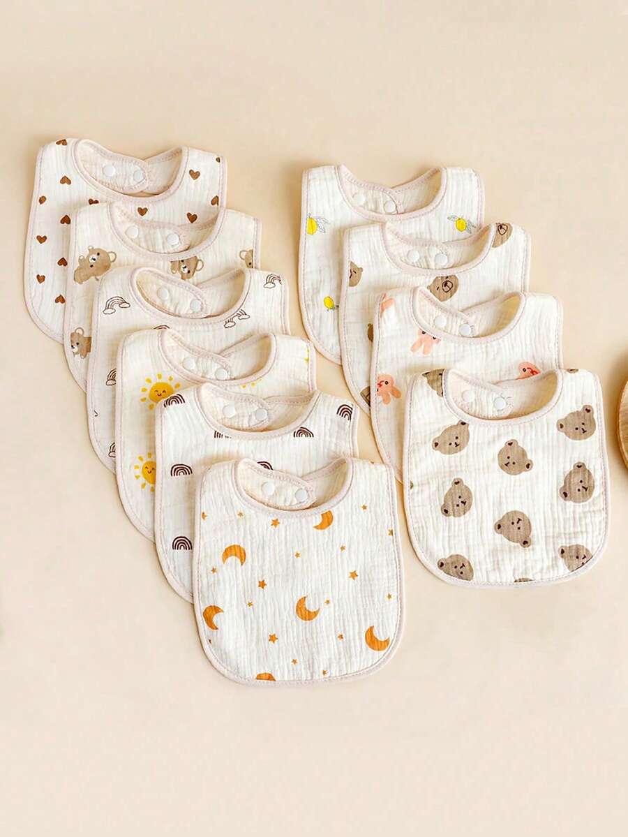 Baby Bibs, U-Shaped Gauze Bib, Muslin Breathable Absorbent Bib - Multicolor - View 1