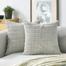 Volcanics Pack Of 2 Light Grey Decorative Throw Pillow Covers 18x18 Inch, Soft Corduroy Striped Square Cushion Cases, Modern Farmhouse Boho Home Decor For Couch Bed Sofa Living Room,18inchx18inch(Packof2),LightGrey - 淺灰色 - 查看 1