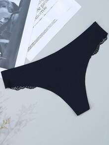 1 quần lót ren liền mạch cạp thấp gợi cảm cho nữ màu đen - màu đen - Xem 6