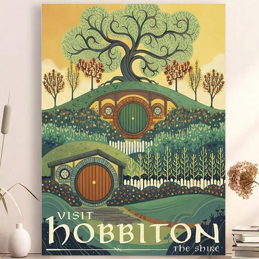 Framed Middle Earth Landscape Wall Art Prints Canvas PaintingFantasy Posters, Wall Pictures, For Travel Gift, Canvas Art, For Office Home Decor Bedroom Living Room Decor For Living Room, Bedroom, Kitchen, Bathroom, Office, Cafe Decor, Perfect Gift And Decoration, For Christmas And Hallween - Đóng khung - Xem 1