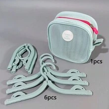 Foldable Travel Hanger Set With Storage Bag Portable Folding Hangers Ideal For Travel, Dorms, And Home Use Space-Saving Design Perfect For Extended Trips, Business Travel, And Work - 淺藍色 - 查看 3