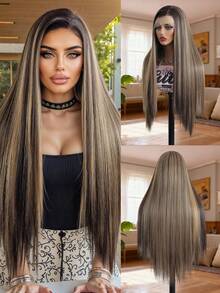 Piano Color 13*4 Lace Front Wigs Straight Wigs With High Quality Synthetic Hair Wigs And Good Texture 30 Inch Extra Long Straight Wigs Valentine's Day Music Festival Daily Use, Holiday Dressing Wig Gifts For Women Christmas Decorations Christmas Gifts - Piano Color - View 1