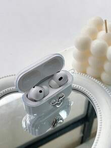 Daily Commute Essential, Minimalist Electroplated Heart Decor Transparent Earphone Case, Anti-Drop Anti-Slip, Compatible With Apple Earphones 1/2/3/4/Pro/Pro 2/Pro 3 - Holiday Gift, Best Friend Gift - Clear - View 4