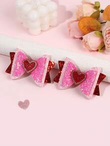 2 chiếc kẹp tóc hình nơ trái tim cho ngày Valentine, phụ kiện tóc dễ thương và ngọt ngào cho bé gái, kẹp tóc nơ sáng bóng thanh lịch, kẹp tóc nơ cho tiệc tùng, kẹp tóc cho trang phục hẹn hò, phụ kiện trang trí tóc cho bé gái, phụ kiện tóc ngày Valentine - Nhiều màu - Xem 3