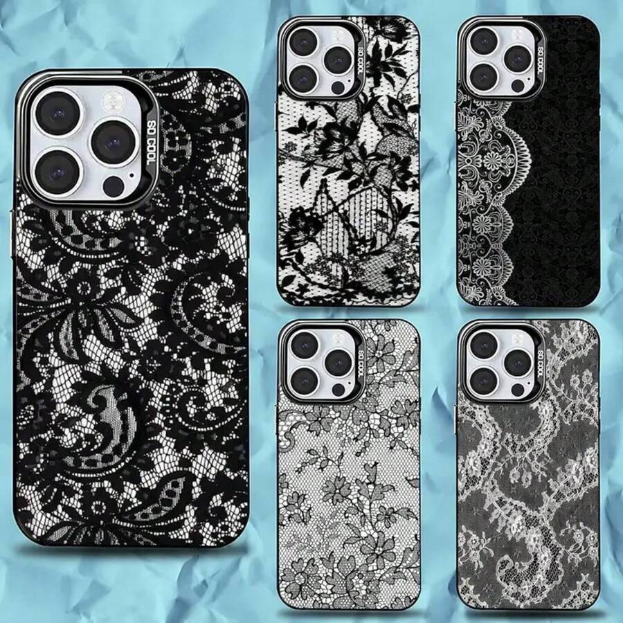 Vintage Lace Phone 16,15,14,13,12,11,Pro,,Plus,,XS,SE Anti Fall Black Matte Hard Bumper.Accessories. - z1 - 查看 1