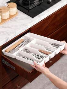 1pc Flat Cutlery Storage Box, Silverware Organizer Tray, Kitchen Drawer Utensil Organizer Container Set, Kitchen Storage Accessories, Kitchen Shelf, Kitchen Storage Box, Cookware And Tableware Rack, Kitchen Organizer, Cutlery Cabinet Kitchen Storage Rack