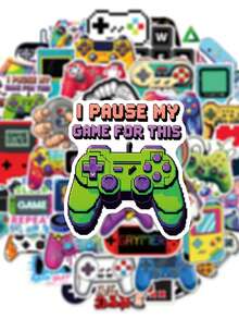 50张电子游戏主题贴纸，适合装饰笔记本电脑，防水材质，可重复使用，也可用于摩托车头盔、汽车、礼品盒、信封、涂鸦贴纸、吉他、笔记本电脑、行李箱、DIY工艺品、头盔贴纸、游戏玩家贴纸、笔记本电脑贴纸、贴纸、游戏玩家、游戏、批量贴纸、自行车贴纸、贴纸、游戏玩家生日派对、游戏派对 - 電玩遊戲機 - 查看 9