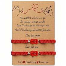 Goodwaro 2Pcs Pinky Promise Bracelet Stainless Steel Cross/Evil Eyes/Knot Matching Couple Friendship Bracelets Mother Daughter Best Friend Gift For Women - Red - View 19