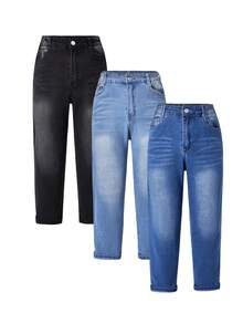 Boys' Street Style Casual Washed Indigo Blue, Black, Light Blue Denim Jeans - Multicolor - View 1