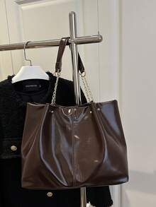 New Pleated Large Capacity Tote Bag, Korean Style, Versatile & Commuter-Friendly Shoulder Bag - Coffee - View 1