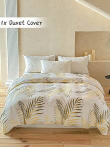 1pc Golden Leaves Pattern Print Polyester Duvet Cover, Cottagecore Modern Duvet Cover Only For All Seasons, Soft, Breathable, Machine Washable, No Filler