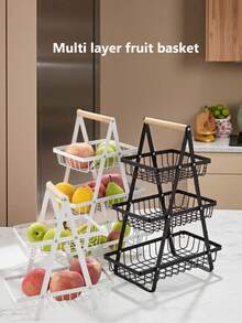 2/3 Layer Large Capacity Metal Fruit Basket - Fruit Basket Storage Rack, Portable Handheld Design, Multi-Layer Fruit Storage Rack With Detachable Rectangular Shelves - Space Saving Countertop Storage Cabinet, Suitable For Kitchen And Office - Sturdy Metal Structure, Suitable For Various Items - Easy To Clean - Multicolor - View 5