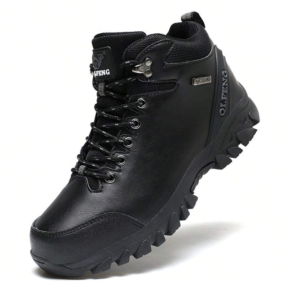 Men's And Women's Solid Ankle Boots, Hiking Shoes, Outdoor Sports Shoes, PU Surface Rubber Sole, Couple Shoes - Black - View 1