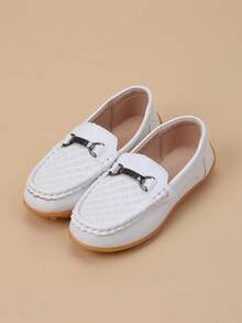 Kids' Fashionable Simple Casual Slip-On Loafers With Flat Soles - White - View 2