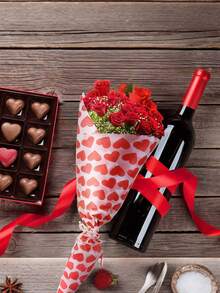 5种图案礼品包装纸套装，手工DIY工艺品，散装白色带红色爱心包装纸，爱心包装纸，情人节包装纸，水彩红色爱心礼品包装纸，用于DIY艺术工艺品、婚礼周年纪念派对装饰； - 彩色 - 查看 3