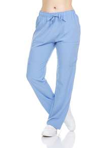 Women's Straight Leg Scrub Pants Drawstring Soft Stretch Anti-Wrinkle 4 Pockets Adjustable Bottoms Casual Elastic Waisted Basic Minimalist Trousers - Oải hương - Xem 1