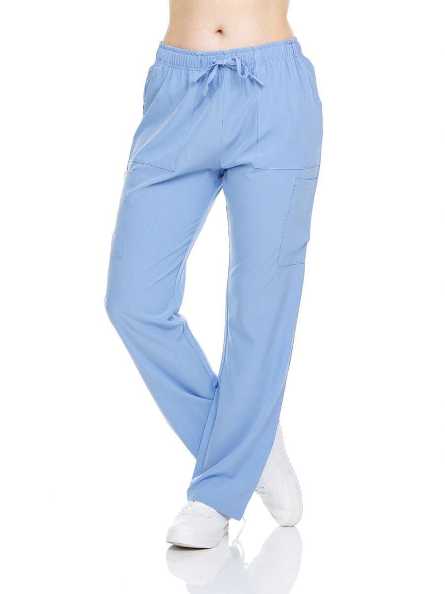 Women's Straight Leg Scrub Pants Drawstring Soft Stretch Anti-Wrinkle 4 Pockets Adjustable Bottoms Casual Elastic Waisted Basic Minimalist Trousers - Oải hương - Xem 1
