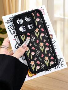 1 Piece Phone Case With Pink Tulip And Butterfly Design On A Black Background, Elegant Floral Style, Soft TPU, Full Impact And Anti-Slip Protection, Compatible With IPhone 17 ProMax/16/15/14/13/12/11/Plus/Pro/ProMax, Compatible With Galaxy A34/A35/A54/A55, Galaxy S20/S21/S22/S23/S24/S25 Ultra/Plus, Compatible With Galaxy//Honor// - 黑色 - 查看 4