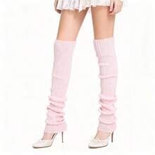 1 Pair Women Solid Color Vertical Stripe 90cm Long Knitted Leg Warmers, Versatile, All Season - Pink - View 11