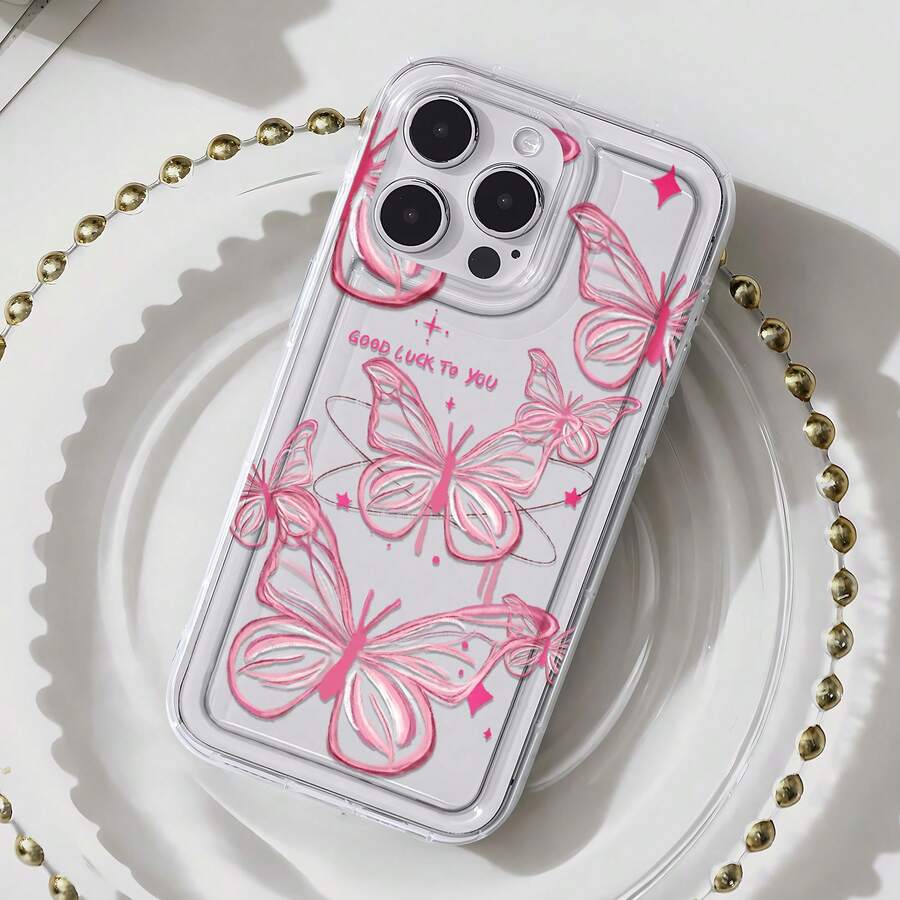 Pink Butterfly Wishes Element-Design Phone Case, Suitable For IPhone Models 16, 15, 14 Pro Max, 13, 12, 11, XR, XS Plus Phone Cases, Made Of TPU Silicone Material, Providing Shock And Drop Protection, With Drop Protection Function, And Has A Very Good Hand Feel. It Is The Most Suitable Gift For Family, Friends, And Loved Ones. - Clear - View 1