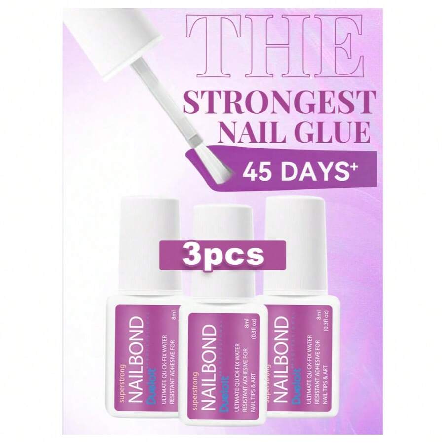 3pcs/2pcs Extra Strong Brush-On Nail Glue For Acrylic Nails, Nail Tips & Press-On Nails (8ml) With File For Glue-On Fake Nails, Fix Broken Nail Repair. Acrylic Nail Glue Nail Bond Nail Glue Gel.Spring Festival Nail Adhesive.Easter Nail Glue. - 紫色 - 查看 1