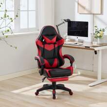 Ergonomic Gaming Chair With 360° Swivel, Racing Design, Leather Upholstery, High Backrest, Adjustable Height, Footrest, Headrest, And Lumbar Support For Office And Gaming. Black And Red. - Black + Red - View 3