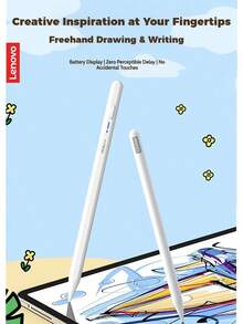 Lenovo Lápiz capacitivo magnético BP16, totalmente compatible con Apple y Android, escritura de baja latencia, batería de 8 horas de duración, protección táctil precisa, alta sensibilidad, ideal para oficina, estudio y dibujo. Compatible con teléfonos y tabletas Android e iOS. Color blanco. - Blanco - Ver 1