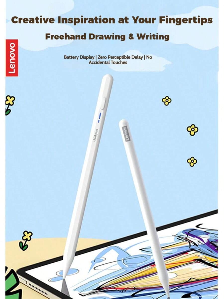 Lenovo Lápiz capacitivo magnético BP16, totalmente compatible con Apple y Android, escritura de baja latencia, batería de 8 horas de duración, protección táctil precisa, alta sensibilidad, ideal para oficina, estudio y dibujo. Compatible con teléfonos y tabletas Android e iOS. Color blanco. - Blanco - Ver 1