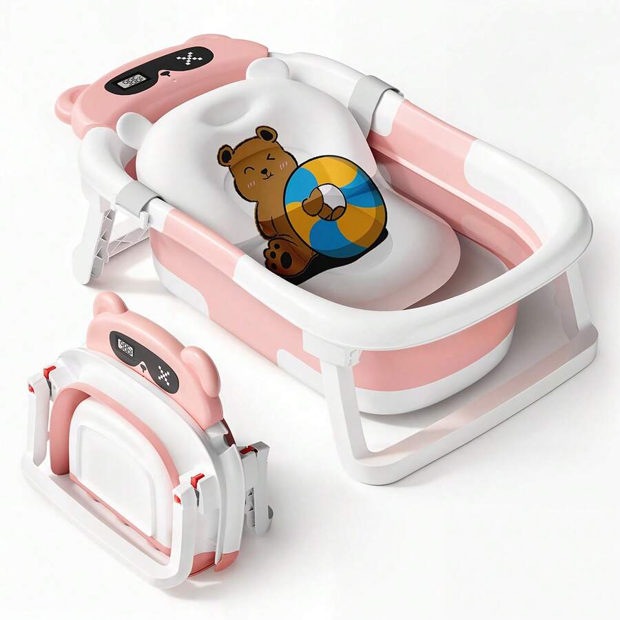 EZIFY Children's Bathtub - A Foldable And Durable Bathtub With Soft Padding, Portable Travel Design, No Sliding Hooks And Detachable, In Gray And Pink, Made Of Durable Glass Material - 粉色 - 查看 1