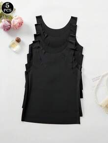 5 paczek bezszwowej kamizelki – wielokolorowej, ultramiękkiej, z okrągłym dekoltem i bez krawędzi, podstawowej - Czarne - Zobacz 2