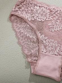 3pcs Women's Mid-Waist Panties, Lace Patchwork, Elegant Solid Color, Sexy & Breathable Ladies Underwear - Multicolor - View 3