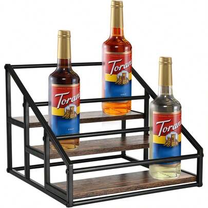 Estantería organizadora de siropes de café, estantería para exhibir botellas de licor, estantes para especias, soporte de 4 niveles para 16 botellas de sirope para barra de café, cocina, pequeña estantería de vino para bar, almacenamiento familiar para siropes, vino y aderezos