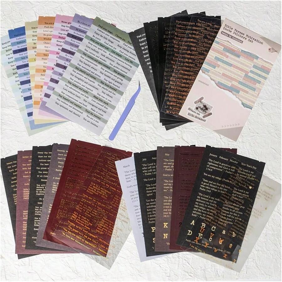 Quote And Sayings With Bible Verses Stickers For Journaling, 846Pcs Word Stickers, 24 Sheets Gold Foil Small Talk Sticker Book For Junk Journal Supplies, ScrapbooFKing, Bujo, Card MaFKing,QuoteandBibleVerseStickerBook - 名言和聖經經文貼紙書 - 查看 1