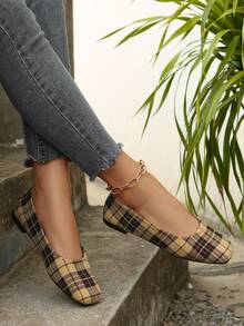 Scarpe piatte da donna con slip-on, in materiale scamosciato, adatte per interni ed esterni, abbigliamento da ballo - Cachi - Visualizzare 3