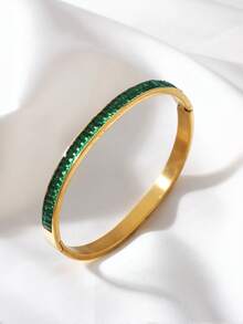 1 chiếc vòng tay thép không gỉ mạ vàng 18K, khảm đá Cubic Zirconia sáng bóng, vòng tay sang trọng nhiều màu, thích hợp đeo hàng ngày và ngày lễ, trang sức thời trang, phụ kiện thanh lịch làm quà tặng, trang sức tinh tế - Zircon nhiều màu - Xem 3