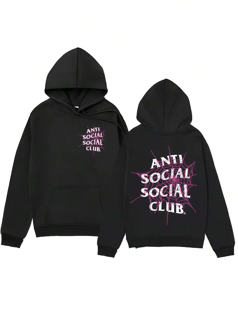 Gothic Web Anti Social Club Hoodie Trendyss Casual Y2K Retro Hoodie New Arrival Street Style Polyester Cotton Blend Women's Swe - Black - View 1