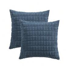 Volcanics Pack Of 2 Corduroy Decorative-Throw-Pillow-Covers-18x18, Soft Striped Square Cushion Cases, Modern Farmhouse Boho Home Decor, Blue,18inchx18inch(Packof2),Blue - Blue - 查看 7