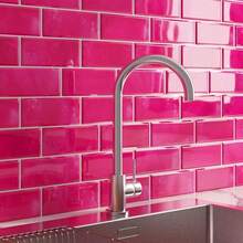 LaCheery 12inchx12inch Hot Pink Subway Tile Peel And Stick Backsplash 3D Dark Pink Subway Tile Backsplash Sheets For Kitchen Wall Bathroom Backsplash Tiles Peel And Stick On Back Splash Wall Sticker 4 Tiles,4Tiles,HotPink - Hồng nóng - Xem 1